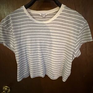 Splendid Navy Blue & White Supima Cotton & Model Boxy  Crop Tee